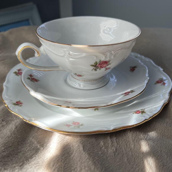 Bavaria Western Germany Elfenbein Rose Bud Pattern Tea Cup Saucer Plate 3 pc - Picture 1 of 15